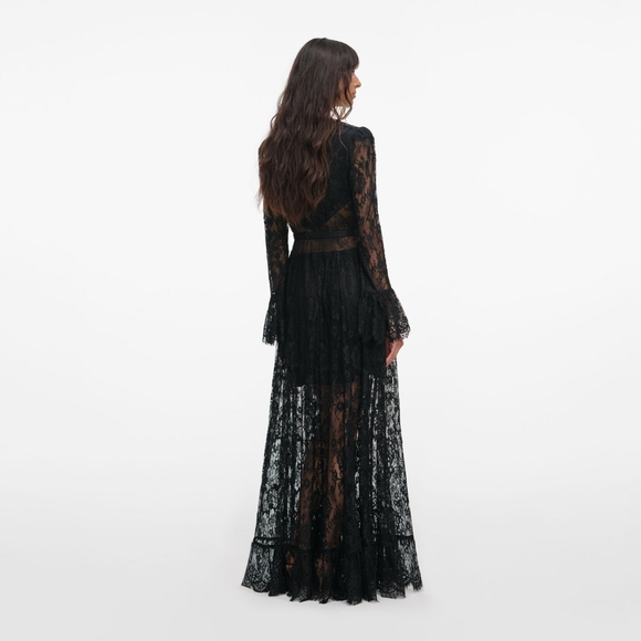 Self-Portrait Black Lace Ruffle Maxi Dress - Picture 3 of 13